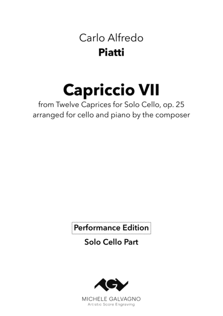 Piatti Carlo Alfredo Capriccio Op 25 No 7 For Cello And Piano Solo Cello Parti Sheet Music