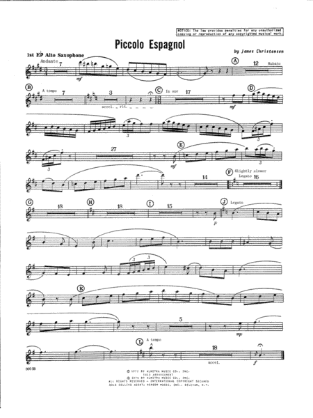 Free Sheet Music Piccolo Espagnol 1st Eb Alto Saxophone