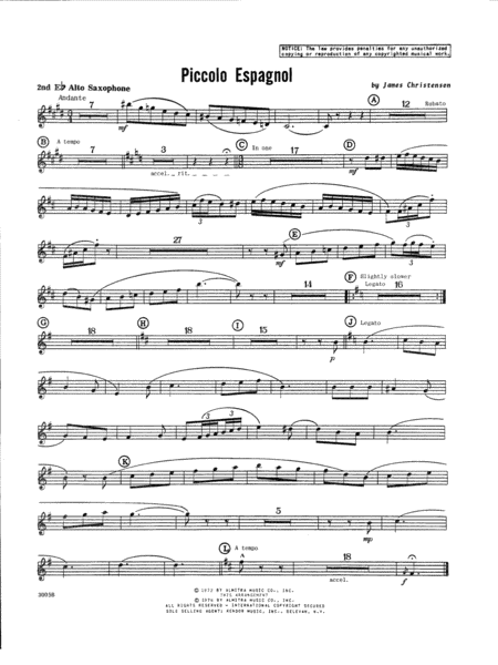 Free Sheet Music Piccolo Espagnol 2nd Eb Alto Saxophone
