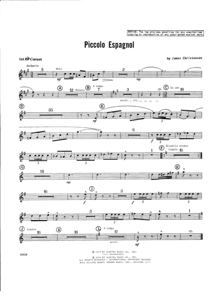 Free Sheet Music Piccolo Espagnol Cornet 1