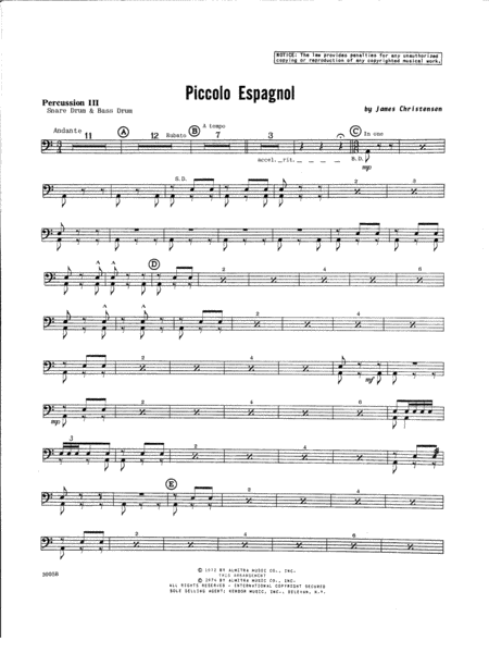 Piccolo Espagnol Percussion 3 Sheet Music