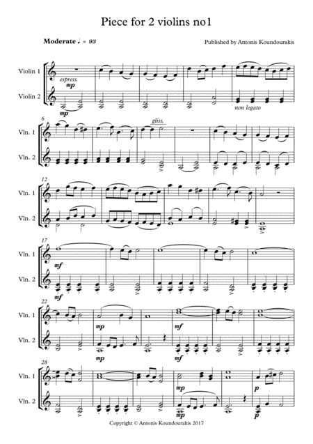 Free Sheet Music Piece For 2 Two Violins Violin Duet No 1