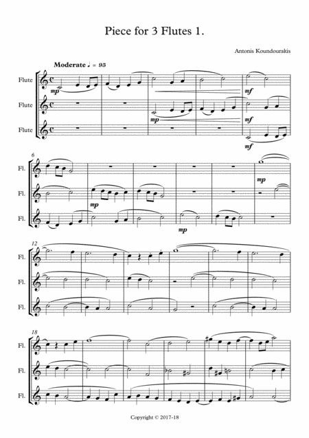 Free Sheet Music Piece For 3 Three Flutes No 1