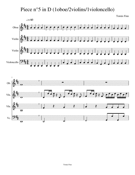 Piece N 5 In D 1oboe 2violins 1violencello Sheet Music