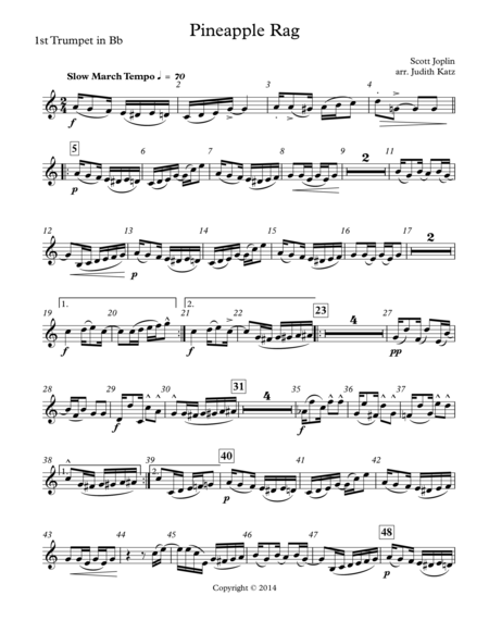 Free Sheet Music Pineapple Rag For Brass Quintet Parts