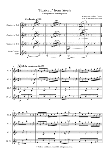 Free Sheet Music Pizzicati From Sylvia For Clarinet Quartet