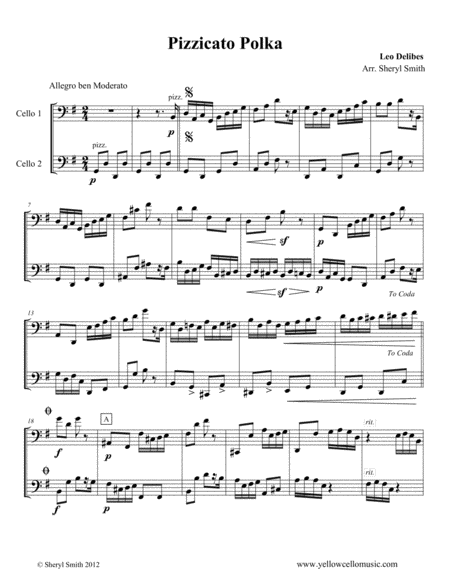 Pizzicato Polka Arranged For Two Cellos Cello Duo Duet Sheet Music