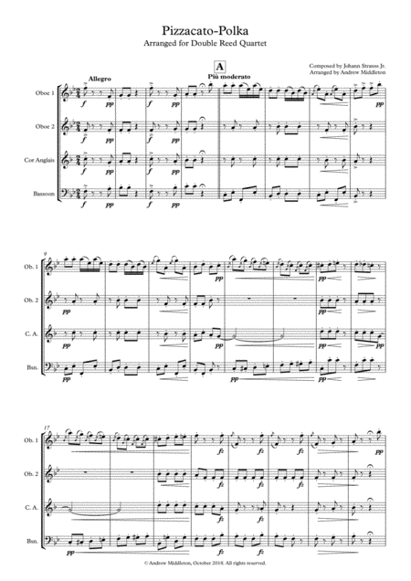 Pizzicato Polka For Double Reed Quartet Sheet Music