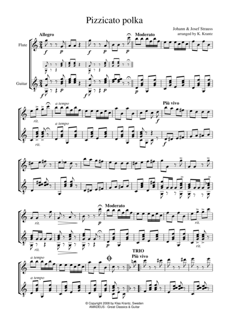 Pizzicato Polka For Flute And Guitar Sheet Music