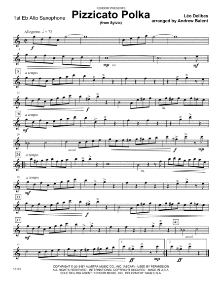 Pizzicato Polka From Sylvia 1st Eb Alto Saxophone Sheet Music