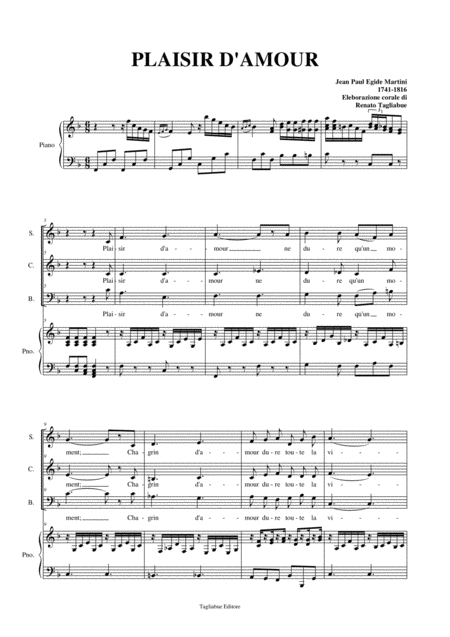 Free Sheet Music Plaisir D Amour Arr For Sab Choir And Piano