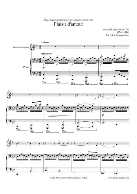 Free Sheet Music Plaisir D Amour Baritone Saxophone And Piano