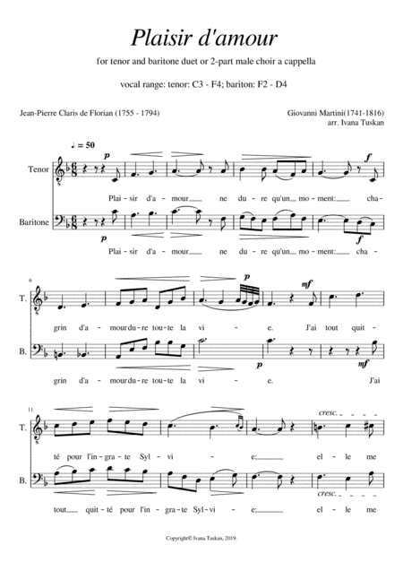 Plaisir D Amour For Tb A Cappella F Major Sheet Music