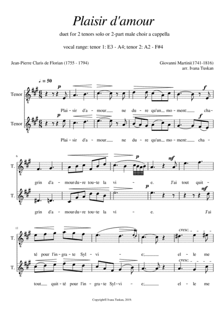 Free Sheet Music Plaisir D Amour For Tt A Cappella A Major