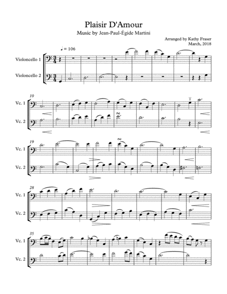 Plaisir D Amour French Love Song For Cello Duet Sheet Music