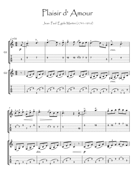 Plaisir D Amour Guitar Duet Sheet Music