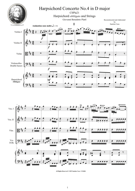 Platti Harpsichord Concerto No 4 In D Major Cspla21 For Harpsichord And Strings Sheet Music