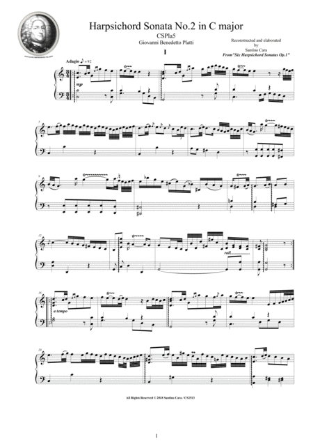 Platti Harpsichord Or Piano Sonata No 2 In C Major Op 1 Cspla5 Sheet Music