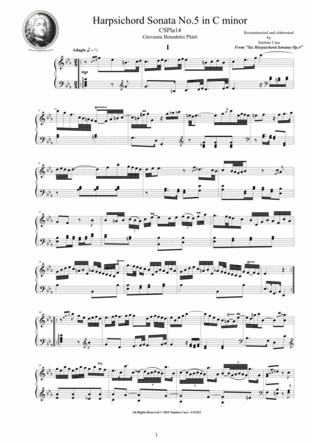 Platti Harpsichord Or Piano Sonata No 5 In C Minor Op 4 Cspla14 Sheet Music