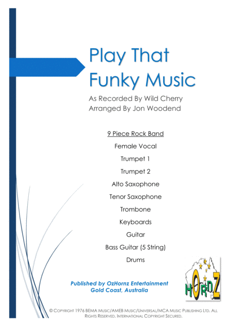 Play That Funky Music 9 Piece Rock Band Sheet Music