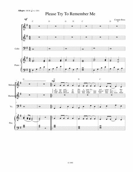 Please Try To Remember Me Holy Thursday Vocal Trio Cello And Piano Sheet Music