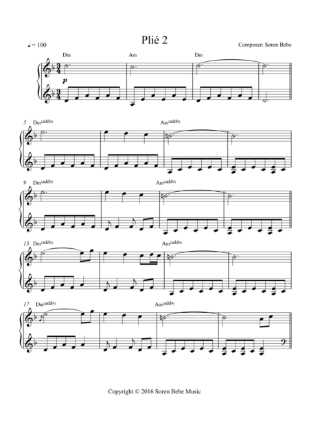 Pli 2 Music For Ballet Class Sheet Music