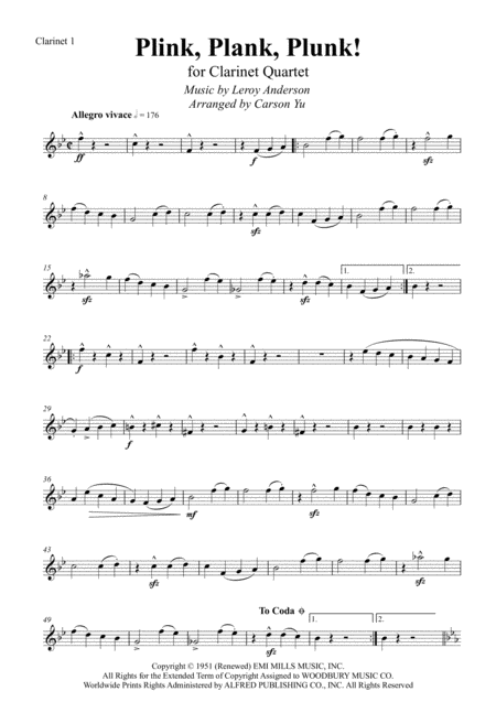 Plink Plank Plunk For Clarinet Quartet 4 Bb Clarinets Sheet Music