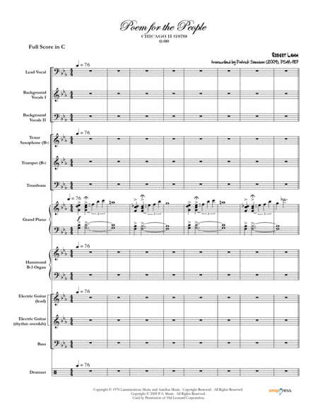 Poem For The People Chicago Complete Score Sheet Music