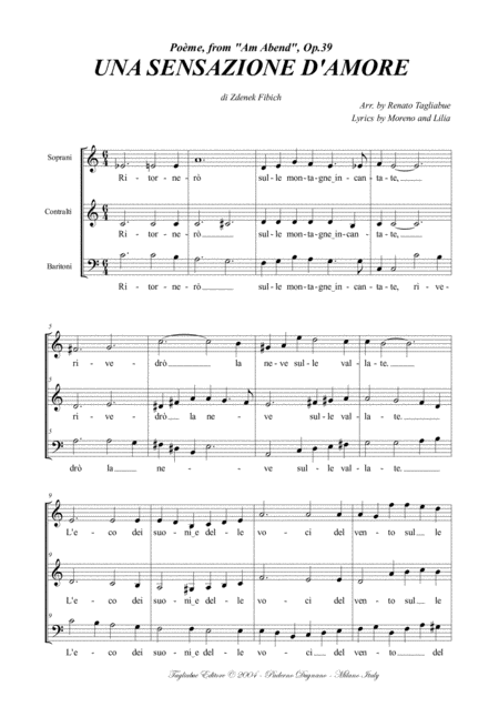 Poeme Op 39 Z Fibich Arr For Sabar Choir With Lyrics Una Sensazione D Amore Sheet Music