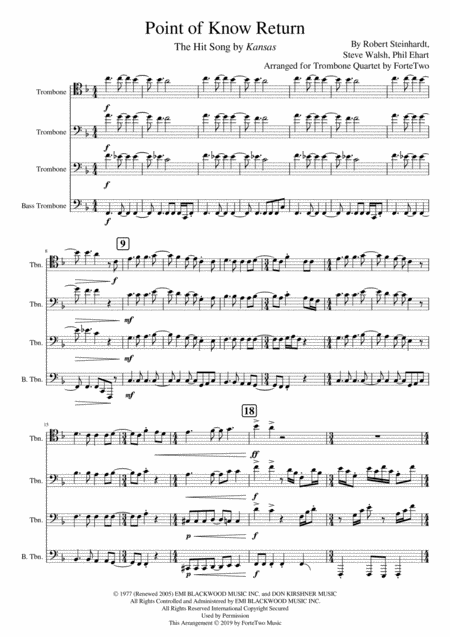 Free Sheet Music Point Of Know Return Trombone Quartet