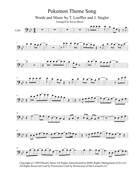 Pokemon Theme Cello Sheet Music