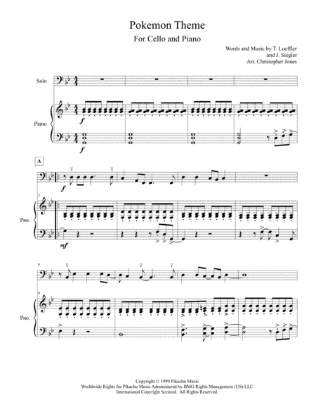 Pokemon Theme For Intermediate Cello With Piano Accompaniment Sheet Music