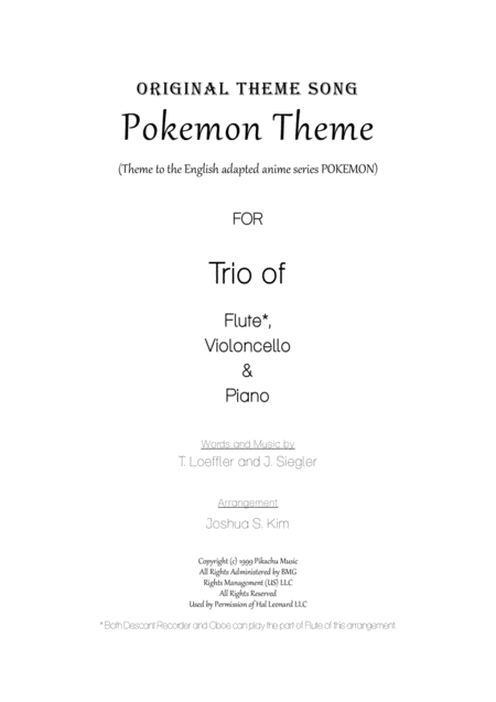 Pokemon Theme For Trio Flute Cello Piano Sheet Music