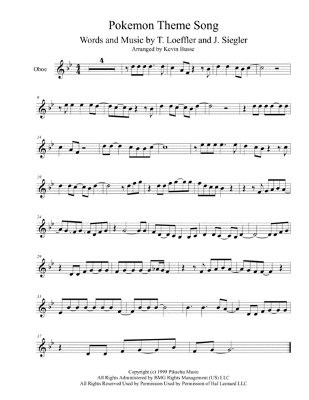 Pokemon Theme Song Oboe Sheet Music