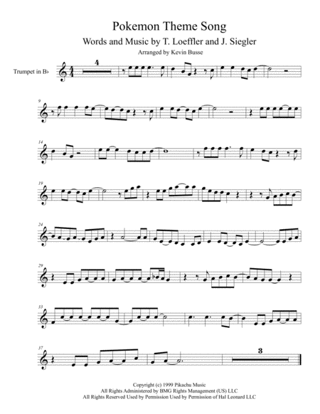 Pokemon Theme Song Trumpet Sheet Music