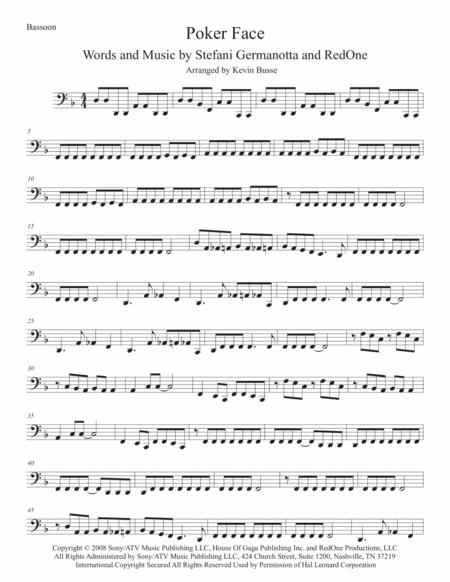 Free Sheet Music Poker Face Bassoon