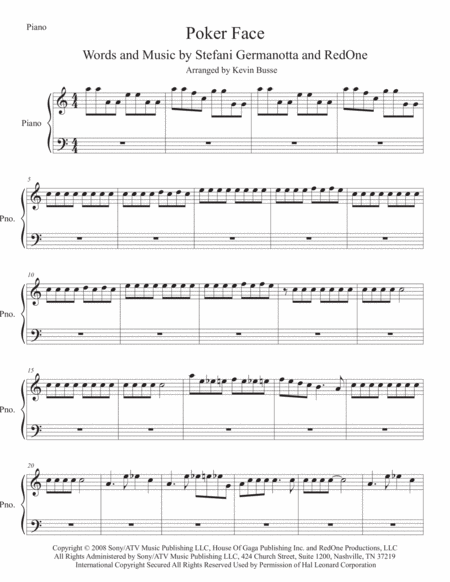 Poker Face Easy Key Of C Piano Sheet Music