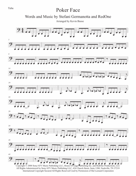 Poker Face Easy Key Of C Tuba Sheet Music