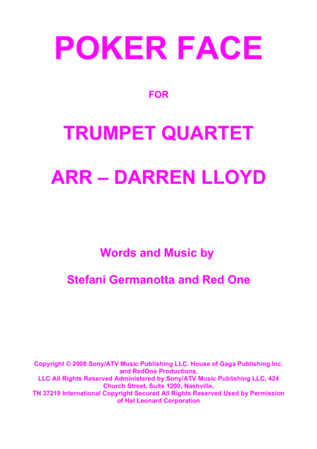 Poker Face For Trumpet Quartet Sheet Music