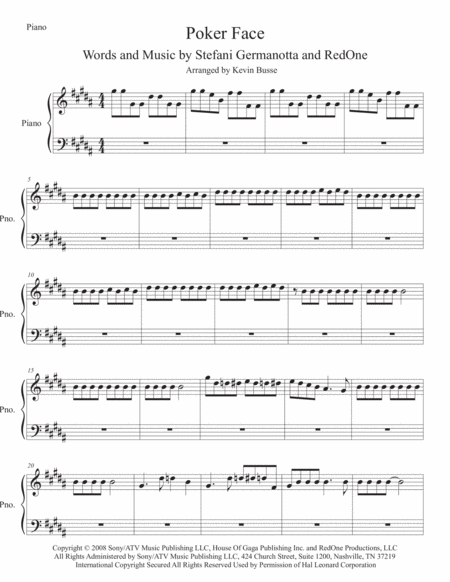 Poker Face Original Key Piano Sheet Music