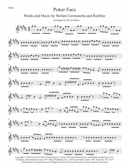 Free Sheet Music Poker Face Original Key Violin