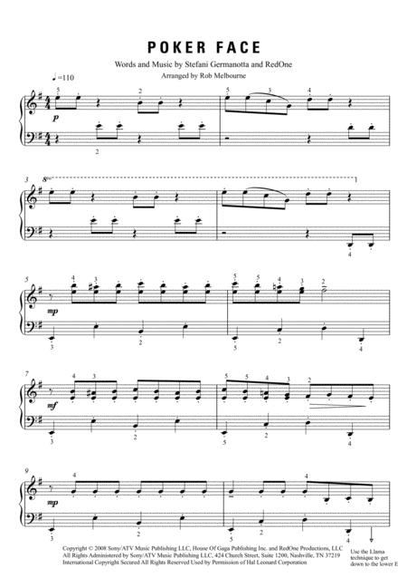 Poker Face Piano Grade 3 Sheet Music