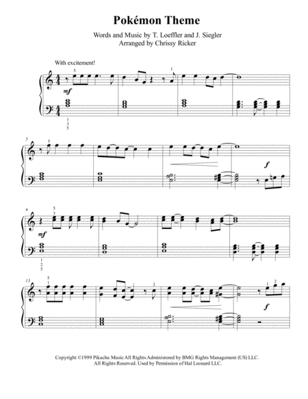 Pokmon Theme Easy Piano Sheet Music