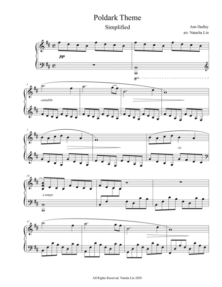 Free Sheet Music Poldark Theme Simplified Piano Arrangement