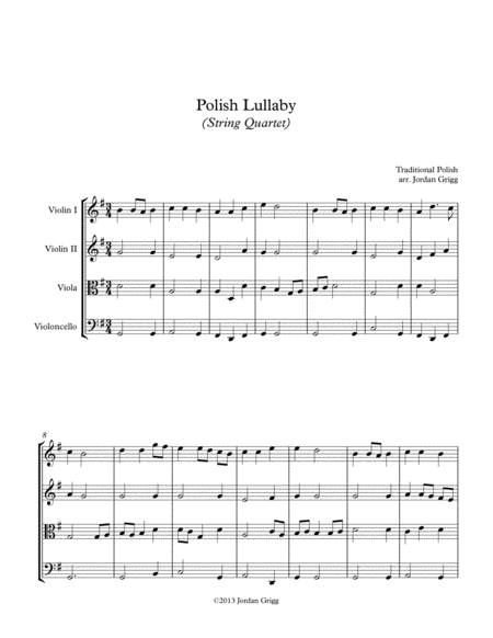 Polish Lullaby String Quartet Sheet Music