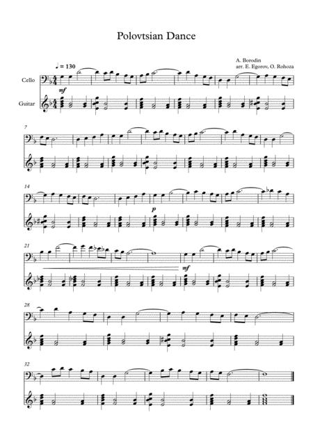 Polovtsian Dance Alexander Borodin For Cello Guitar Sheet Music