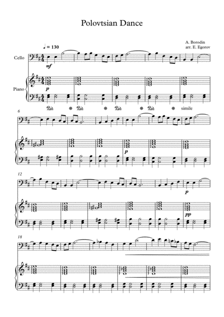 Free Sheet Music Polovtsian Dance Alexander Borodin For Cello Piano