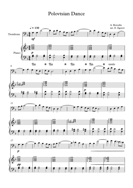 Free Sheet Music Polovtsian Dance Alexander Borodin For Trombone Piano