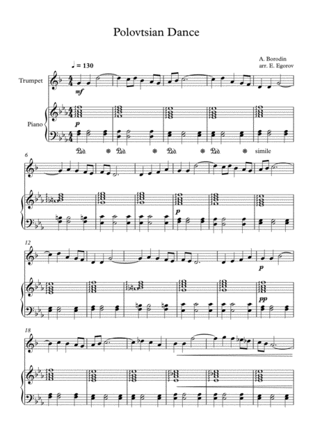 Polovtsian Dance Alexander Borodin For Trumpet Piano Sheet Music