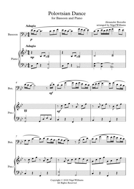 Polovtsian Dance For Bassoon And Piano Sheet Music